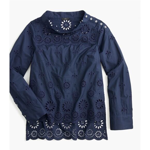 J. crew Funnelneck Eyelet Shirt In Navy - Picture 1 of 2